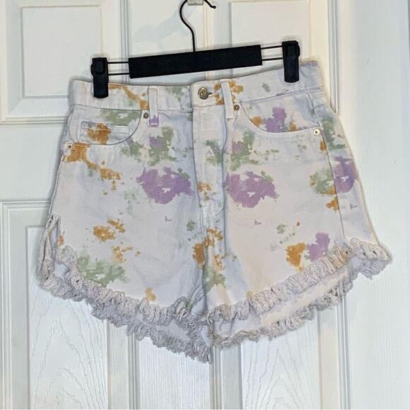 Wild Fable High-Rise Frayed Jean Shorts Paint Splatter Size 2 - Picture 3 of 10